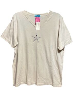 Fresh Produce Embellished Star Cream Short Sleeved Top 1X